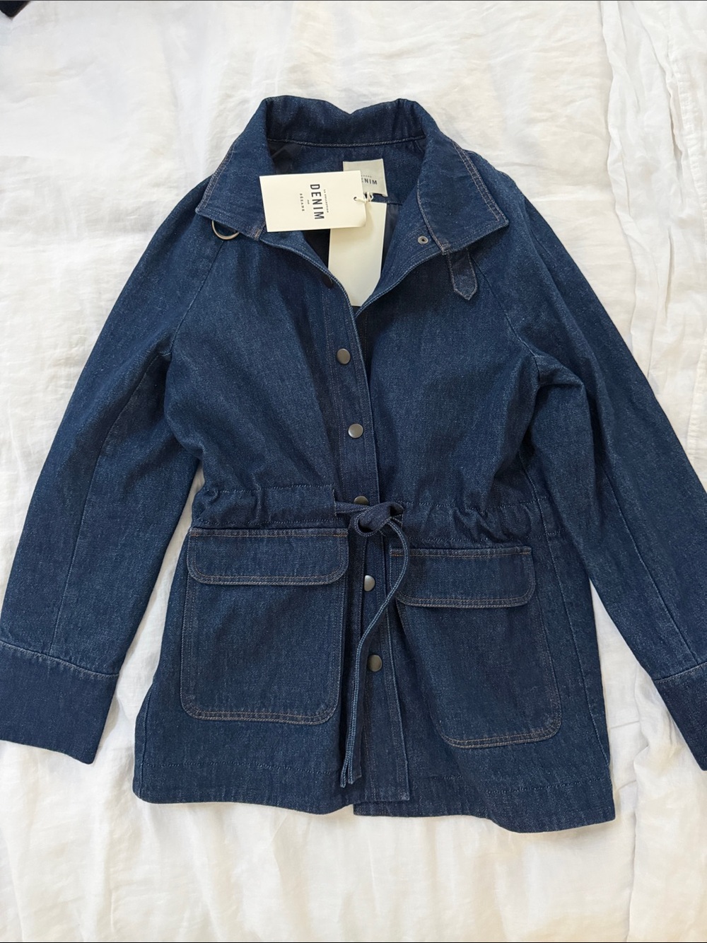 Sezane Dark Blue Drawstring Denim Jacket